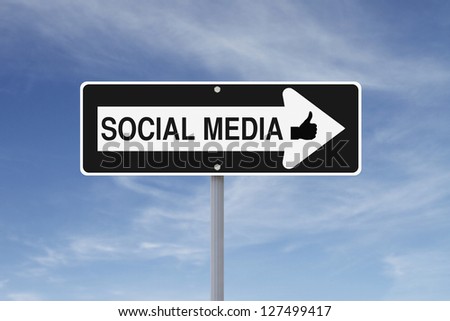 Modified one way sign indicating Social Media (against a blue sky background)