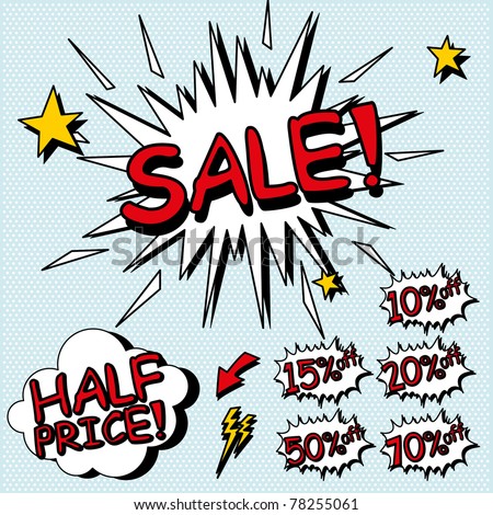 Sale sign. Signs for sales in a comic style. Layered file.