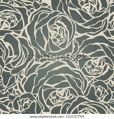 Seamless pattern with flowers roses, vector floral illustration in vintage style