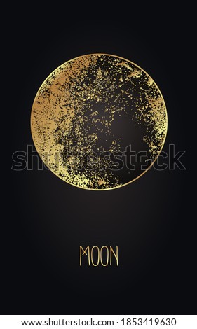 Moon magic. Triple moon pagan Wicca moon goddess symbol. Three-faced Goddess: Maiden – Mother – Crone vector illustration.  Tattoo, astrology, alchemy, boho and magic symbol golden over black.