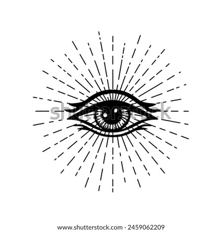 Blackwork tattoo flash. Eye of Providence. Masonic symbol. All seeing eye inside triangle pyramid. New World Order. Sacred geometry, religion, spirituality, occultism. Isolated vector illustration