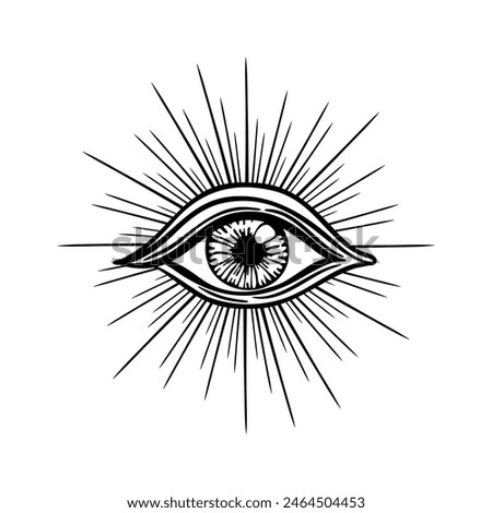 Blackwork tattoo flash. Eye of Providence. Masonic symbol. All seeing eye inside triangle pyramid. New World Order. Sacred geometry, religion, spirituality, occultism. Isolated vector illustration