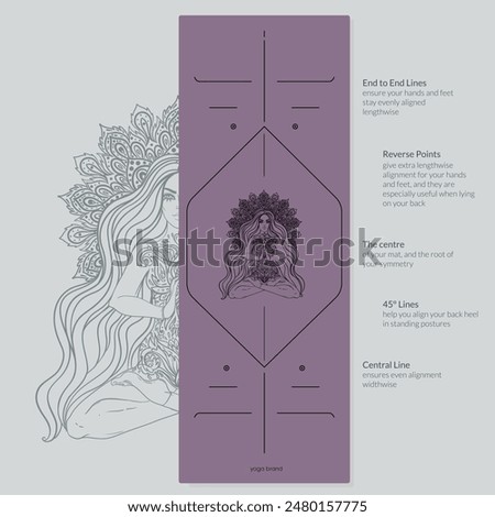 Alignment Yoga Mat design template. Vector illustration. Ready to print modern style. Perfect support in any asana, for the most demanding yogis with beautiful sybol in the center point