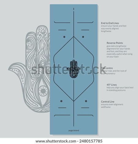 Alignment Yoga Mat design template. Vector illustration. Ready to print modern style. Perfect support in any asana, for the most demanding yogis with beautiful sybol in the center point