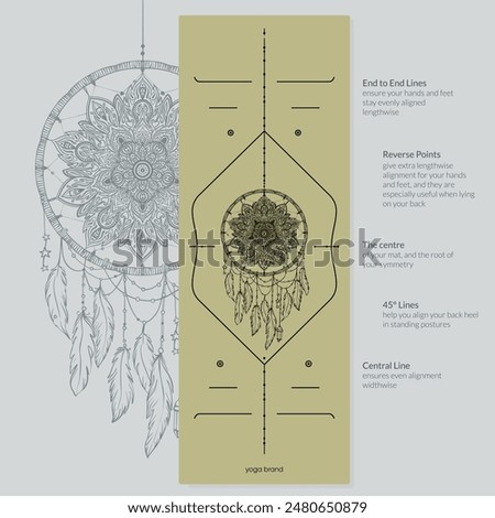 Alignment Yoga Mat design template. Vector illustration. Ready to print modern style. Perfect support in any asana, for the most demanding yogis with beautiful sybol in the center point