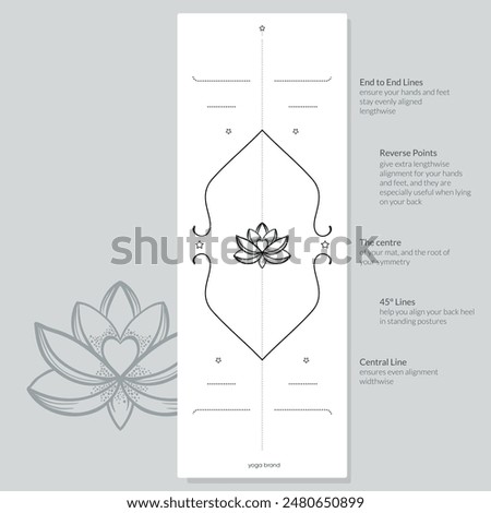 Alignment Yoga Mat design template. Vector illustration. Ready to print modern style. Perfect support in any asana, for the most demanding yogis with beautiful sybol in the center point