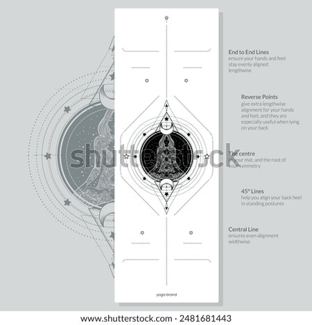 Alignment Yoga Mat design template. Vector illustration. Ready to print modern style. Perfect support in any asana, for the most demanding yogis with beautiful sybol in the center point