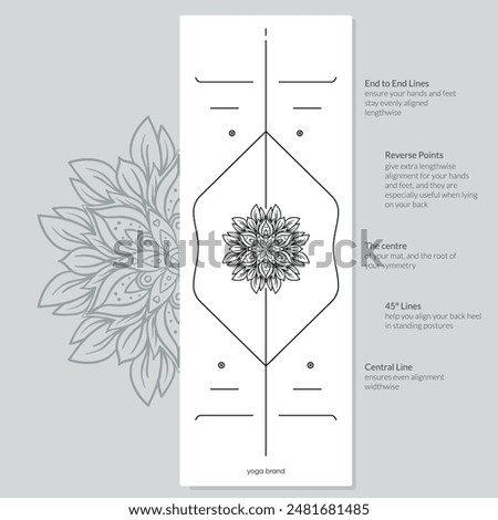 Alignment Yoga Mat design template. Vector illustration. Ready to print modern style. Perfect support in any asana, for the most demanding yogis with beautiful sybol in the center point