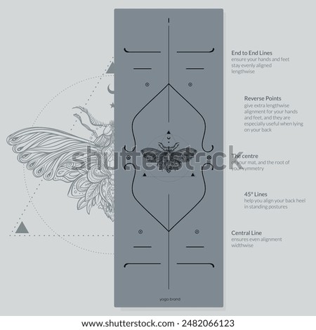 Alignment Yoga Mat design template. Vector illustration. Ready to print modern style. Perfect support in any asana, for the most demanding yogis with beautiful sybol in the center point