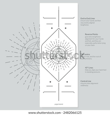 Alignment Yoga Mat design template. Vector illustration. Ready to print modern style. Perfect support in any asana, for the most demanding yogis with beautiful sybol in the center point