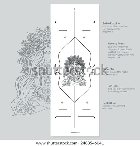 Alignment Yoga Mat design template. Vector illustration. Ready to print modern style. Perfect support in any asana, for the most demanding yogis with beautiful sybol in the center point