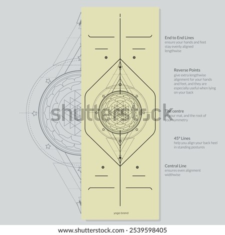 Alignment Yoga Mat design template. Vector illustration. Ready to print modern style. Perfect support in any asana, for the most demanding yogis with beautiful sybol in the center point