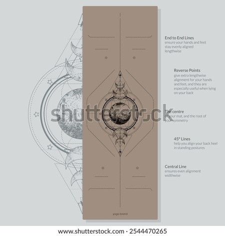 Alignment Yoga Mat design template. Vector illustration. Ready to print modern style. Perfect support in any asana, for the most demanding yogis with beautiful sybol in the center point