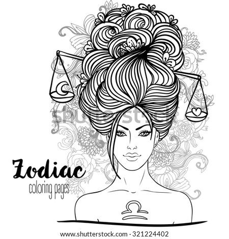 Zodiac: Illustration Of Libra Zodiac Sign As A Beautiful Girl. Vector ...
