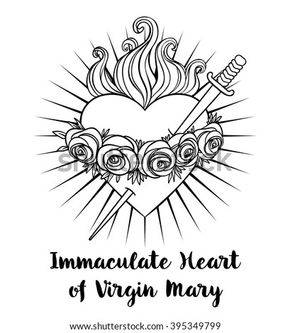 Immaculate Heart Of Blessed Virgin Mary, Queen Of Heaven. Vector ...