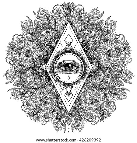 All Seeing Eye In Ornate Round Mandala Pattern. Mystic, Alchemy, Occult ...