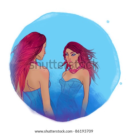 Watercolor Illustration Of Gemini Zodiac Sign As A Two Beautiful Girls ...