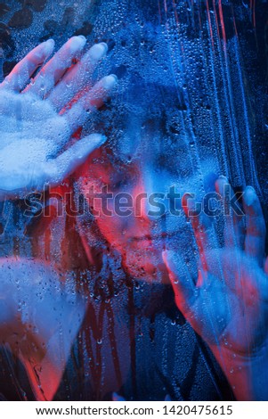 Similar – Image, Stock Photo Woman behind wet glass in shower