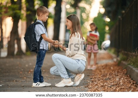 Similar – Image, Stock Photo Happy ethnic mother taking selfie with kid