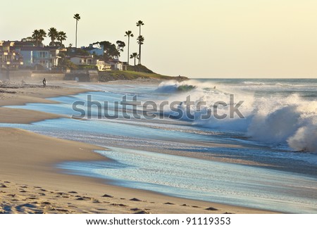 Similar – Image, Stock Photo Surfer at the beach carrying surfboard