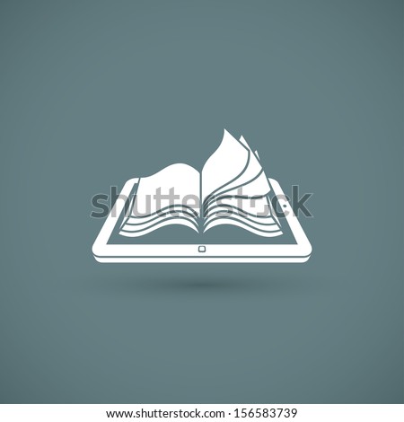 Reading books on PC tablet - vector illustration
