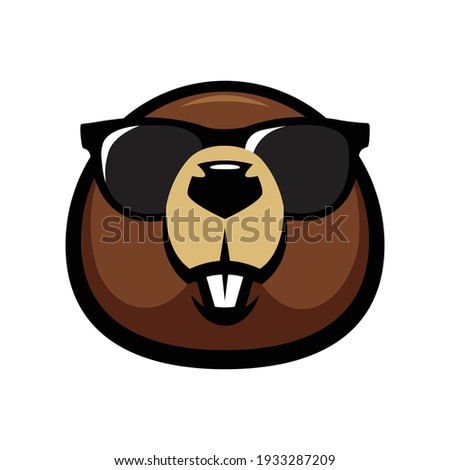 Marmot with black sunglasses - Groundhog - isolated vector illustration