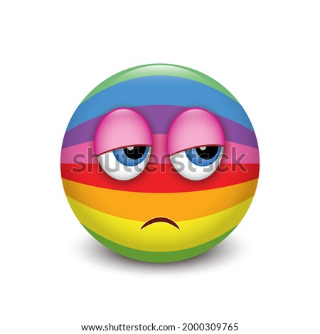 Cute rainbow unamused face emoticon, tired face emoji - isolated vector illustration
