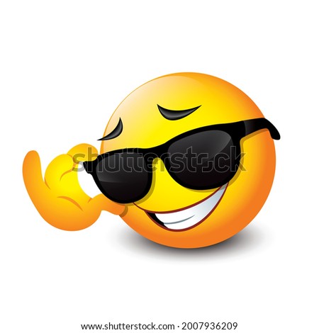 Cute smiling emoticon wearing black sunglasses, emoji - vector illustration