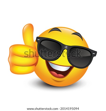 Cute emoticon with sunglasses and thumb up, emoji - vector illustration