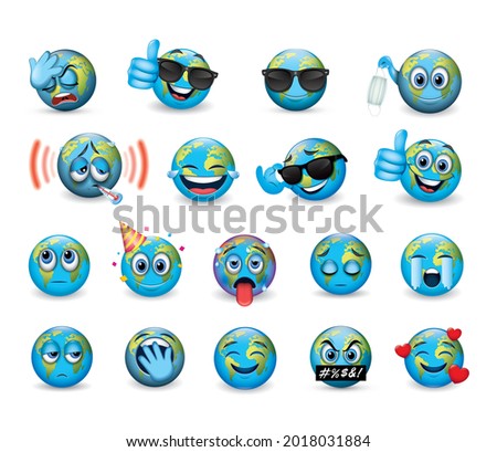 Set of cute planet Earth emoticons, emoji - isolated vector illustration