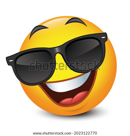 Cute smiling emoticon wearing black sunglasses, emoji - vector illustration

