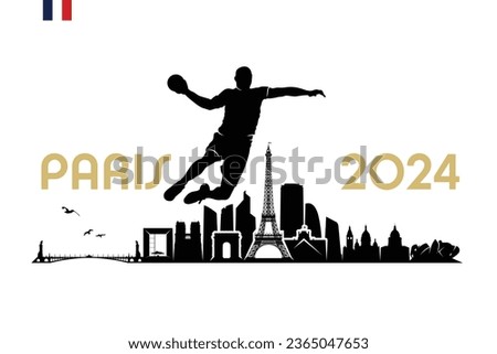 Paris skyline with handball player - France 2024 - isolated vector illustration