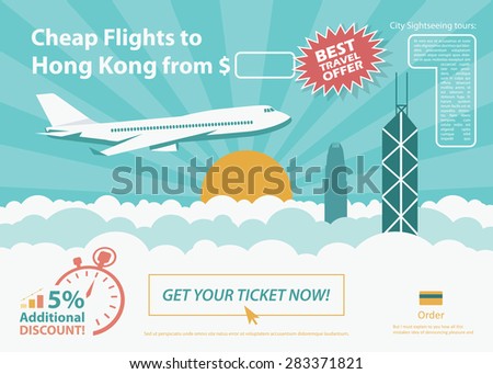 Flat travel banner - Hong Kong - vector illustration
