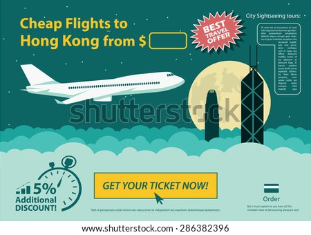 Flat travel banner - Hong Kong - vector illustration 