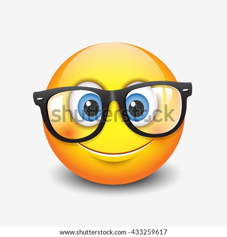 Cute smiling emoticon wearing eyeglasses, emoji, smiley - vector illustration