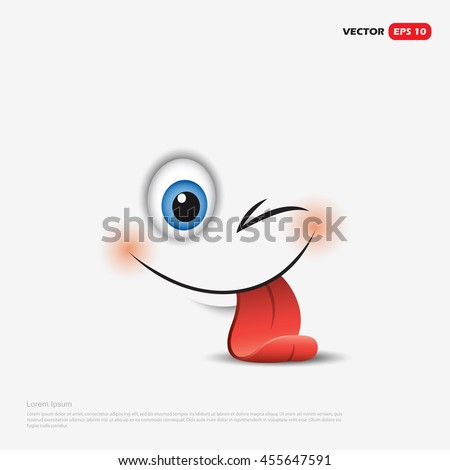 Cute smiling and winking emoticon, sticking out his tongue isolated on white background - vector illustration