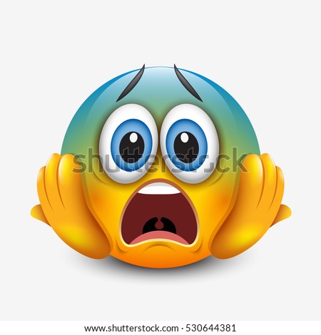 Scared emoticon holding head, emoji, smiley - vector illustration