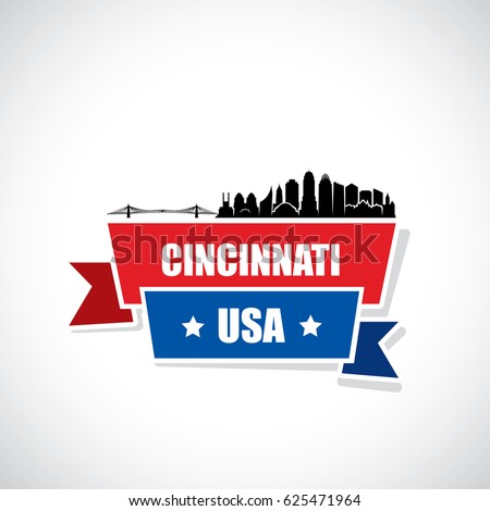 Cincinnati skyline - ribbon banner - Ohio - vector illustration