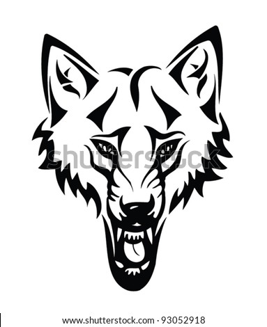 Head Of A Wolf With Tribal - The Black-And-White Vector Illustration ...