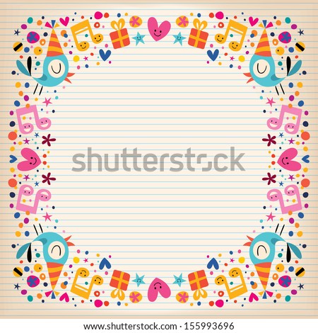 Happy Birthday Border Lined Paper Card Stock Vector Illustration ...