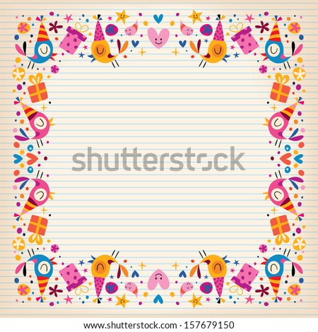 Happy Birthday Border Lined Paper Card With Space For Text Stock Vector ...