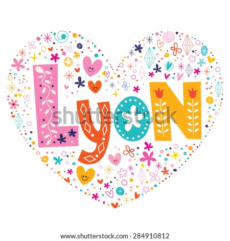 Lyon heart shaped type lettering vector design