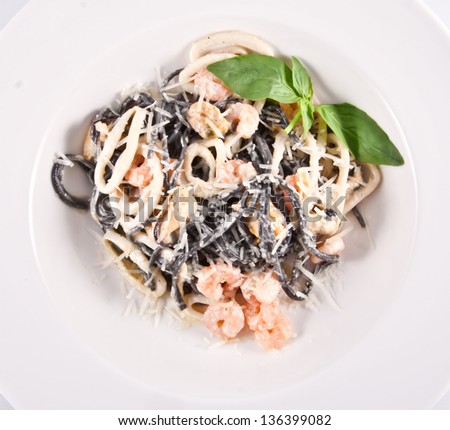 Black pasta with seafood