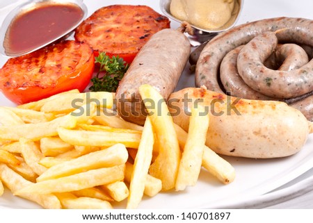 Pork sausage and french fries