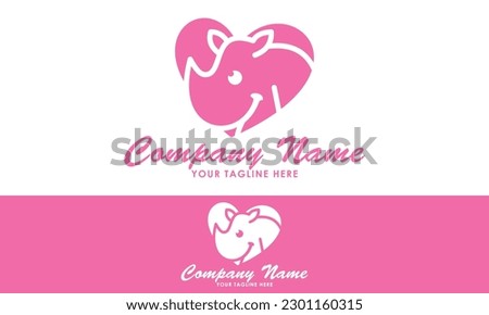 Pink Color Love Care Rhino Logo Design