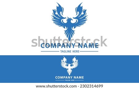 Blue Color Phoenix Bird with Spread Wing Logo Design