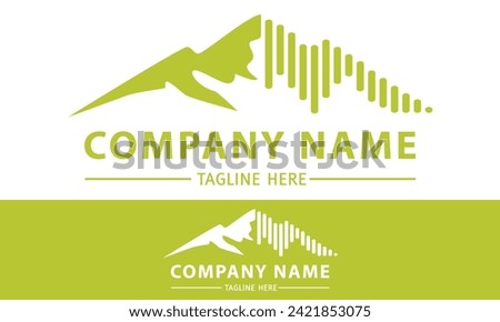 Green Color Mountain Music Sound Wave Logo Design