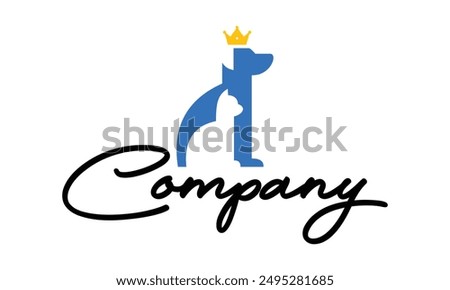 Blue Color Cat and Dog with Crown Logo Design