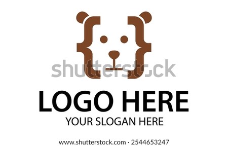 Brown Color Dog Head Negative Coding Tech Logo Design