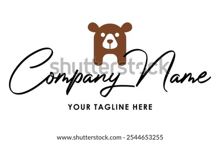 Brown Color Cute cartoon Bear Initial Letter A Logo Design